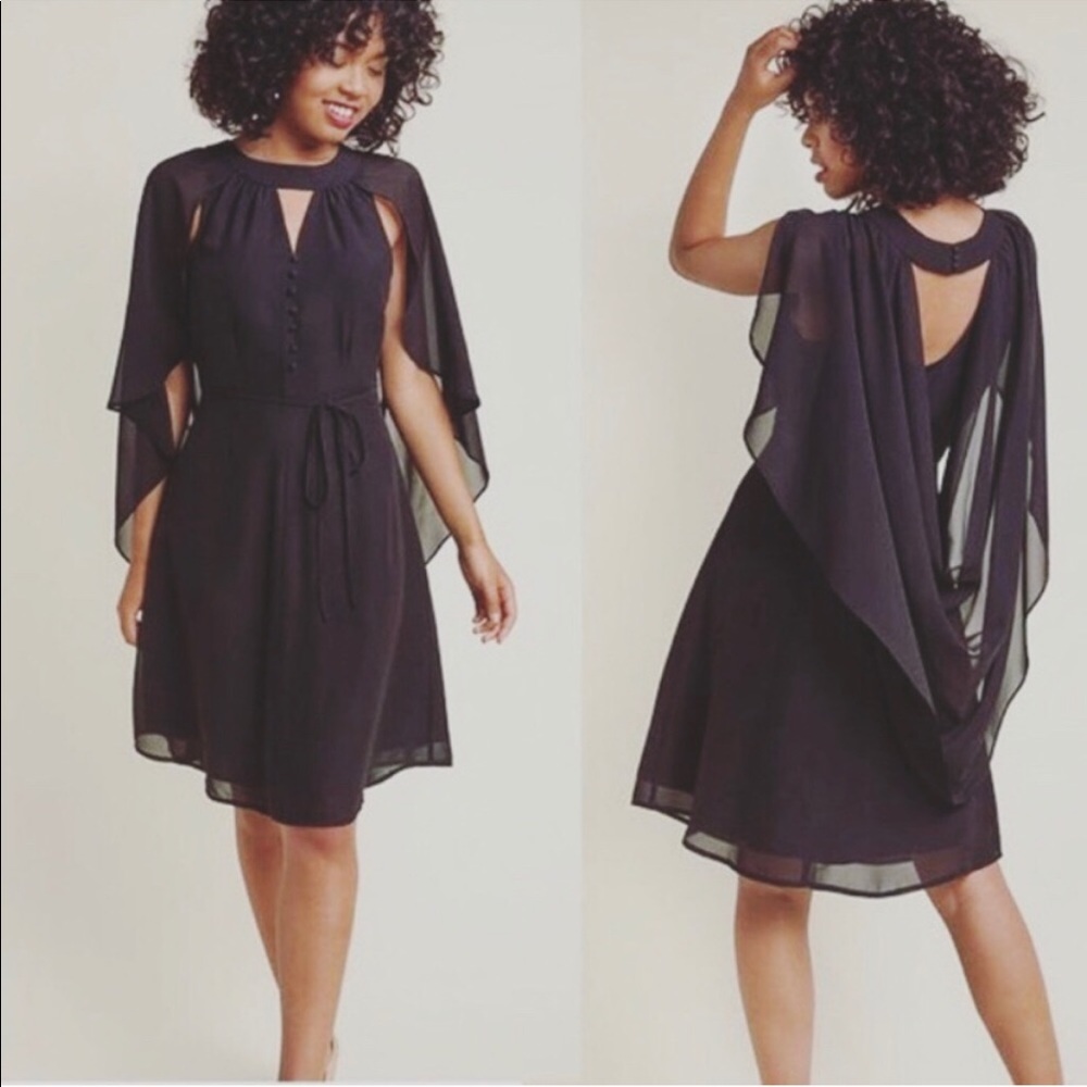 NWT Modcloth Black “Icing On the Cape” cape dress